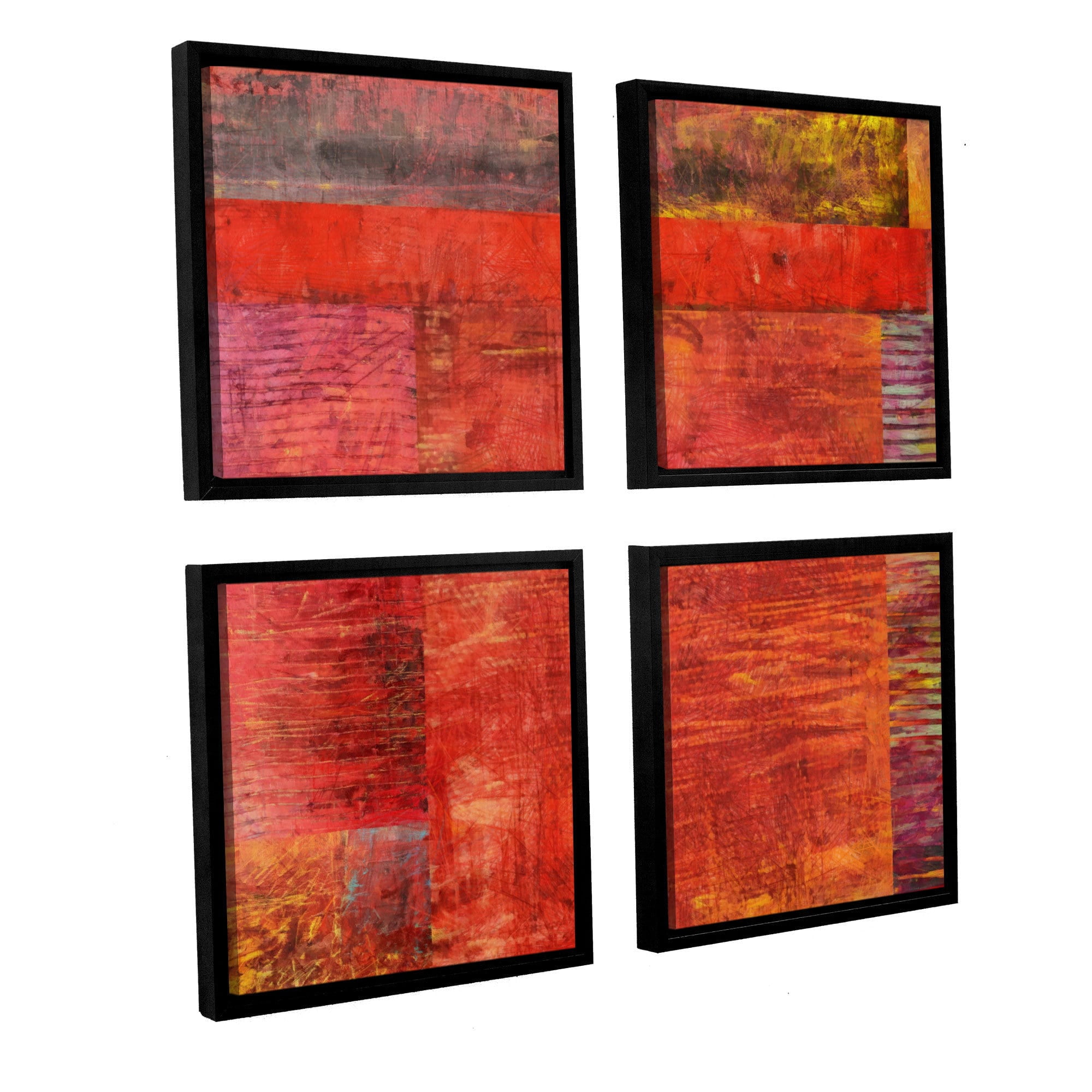 ArtWall Kevin Calkins "Essence of Red" 4-Piece Floater Framed Canvas Square Set