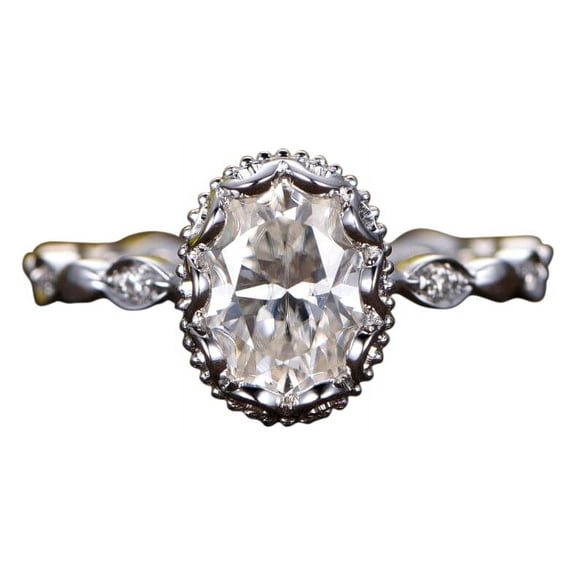 Oval cut 1.25 Ct Halo Man made diamond moissanite and Man made diamond moissanite Engagement Ring with 18k Gold Plating