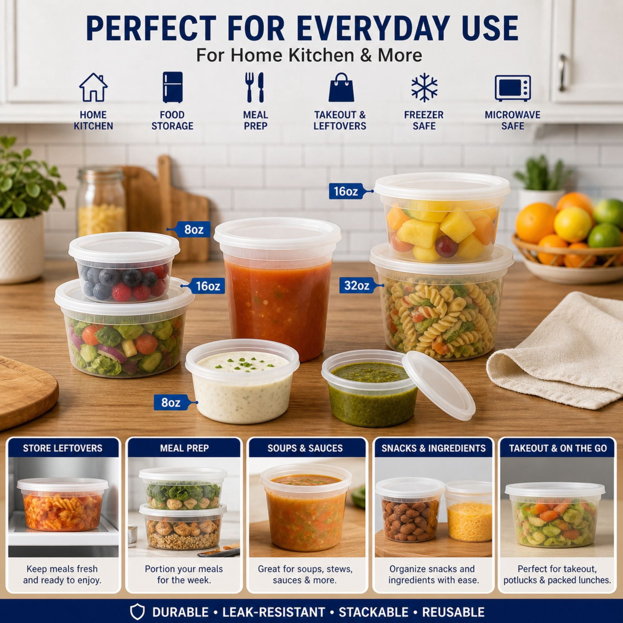 Heavy Duty Deli Containers with Lids | Airtight Food Storage Containers | Clear Kitchen Organizing Leak Proof, BPA-free 16 oz, Heavy Duty | Set of 480