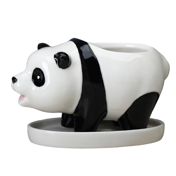 Macetas de cerámica con forma de animal para suculentas, adorable maceta de interior con forma de panda y bandeja.