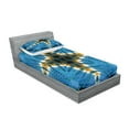 thumbnail image 2 of Ambesonne Blue Fitted Sheet & Pillow Sham Set, Ikat Pattern, Twinxl, Blue Orange, 2 of 2