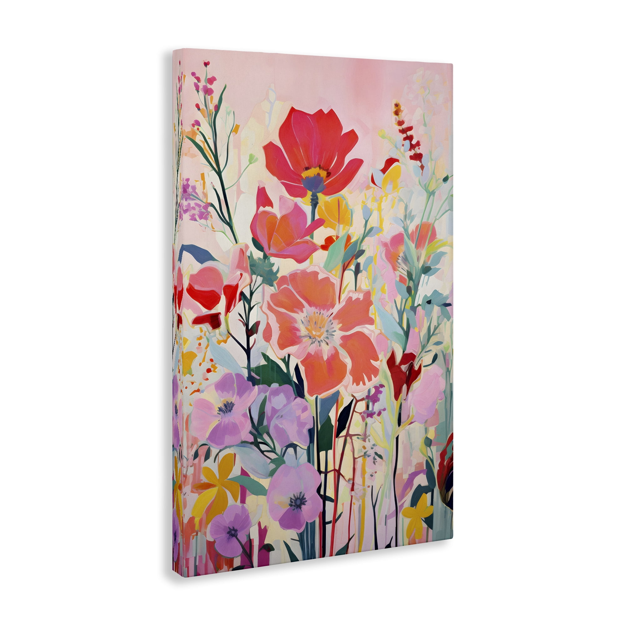 Stupell Industries Abstract Flowers on Pink Plants & Flowers Painting Wrapped Canvas Art Print Wall Art, 16 x 24
