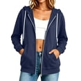 thumbnail image 2 of Mooqilaa Woemens Zip Front Hoodies, Casual Long Sleeve Drawstring Lightweight Fall Jackets with Pockets Navy Size S-2XL, 2 of 7