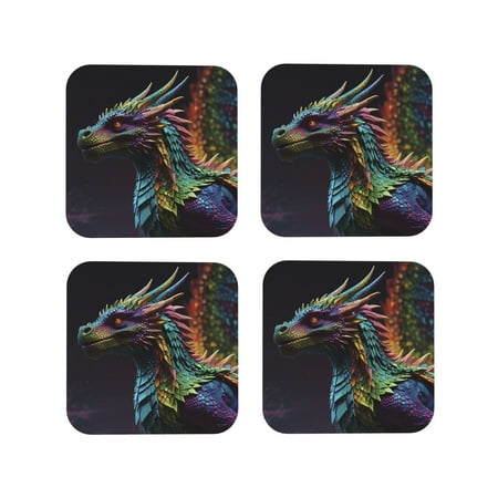 

Tideii Dragon with Colorful Tail for Leather Coasters 4 Pieces Anti-fouling and Anti-scalding Decorative Coasters Suitable for Restaurants Kitchens Coffee Shops-Square