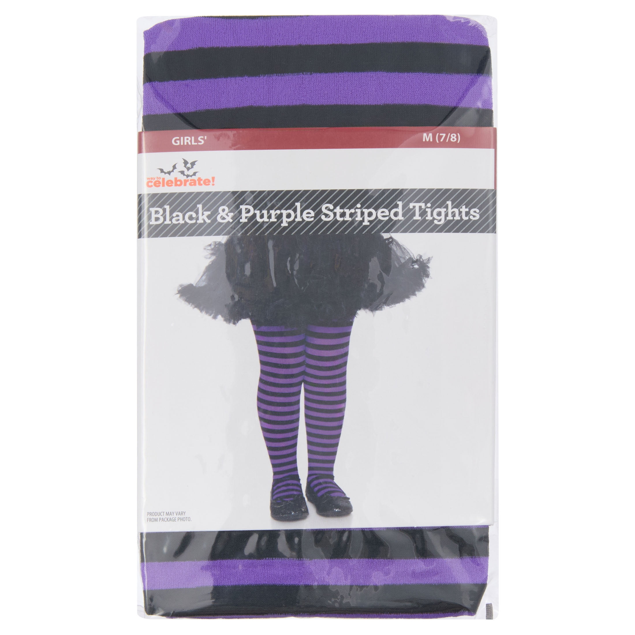 Striped Tights Costume Accessory for Children, Black and Purple, M (7/8), Halloween by Way To Celebrate