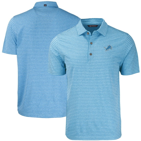 Men's Cutter & Buck Heather Blue Detroit Lions Forge Eco Heathered Stripe Stretch Recycled Polo