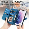 thumbnail image 2 of Compatible for Samsung Galaxy S24 Plus Wallet Case for Women Girls with Card Holder - Retro Embossed Flower Zipper Wallet PU Leather Flip Cover with Detachable Wrist Hand Strap, Blue, 2 of 9