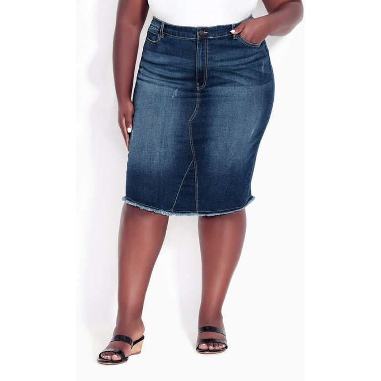Avenue Women s Plus Size Denim Stretch Skirt Pull On Style Walmart