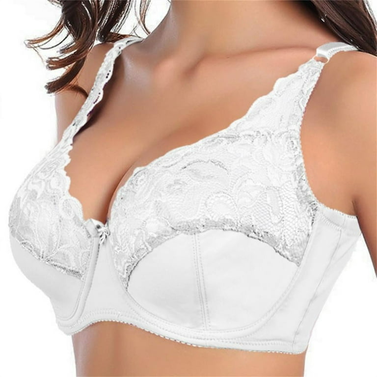 EHTMSAK Womens Seamless Bra Push Up Unpadded Lace Full Coverage Underwire  Bras Plus Size Bra for Heavy Breast White 44C