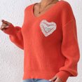 thumbnail image 4 of Heisall Women's Sweaters Autumn Winter Casual Loose Pullover V-Neck Lace Bow Knot Appliqué Tops, 4 of 8