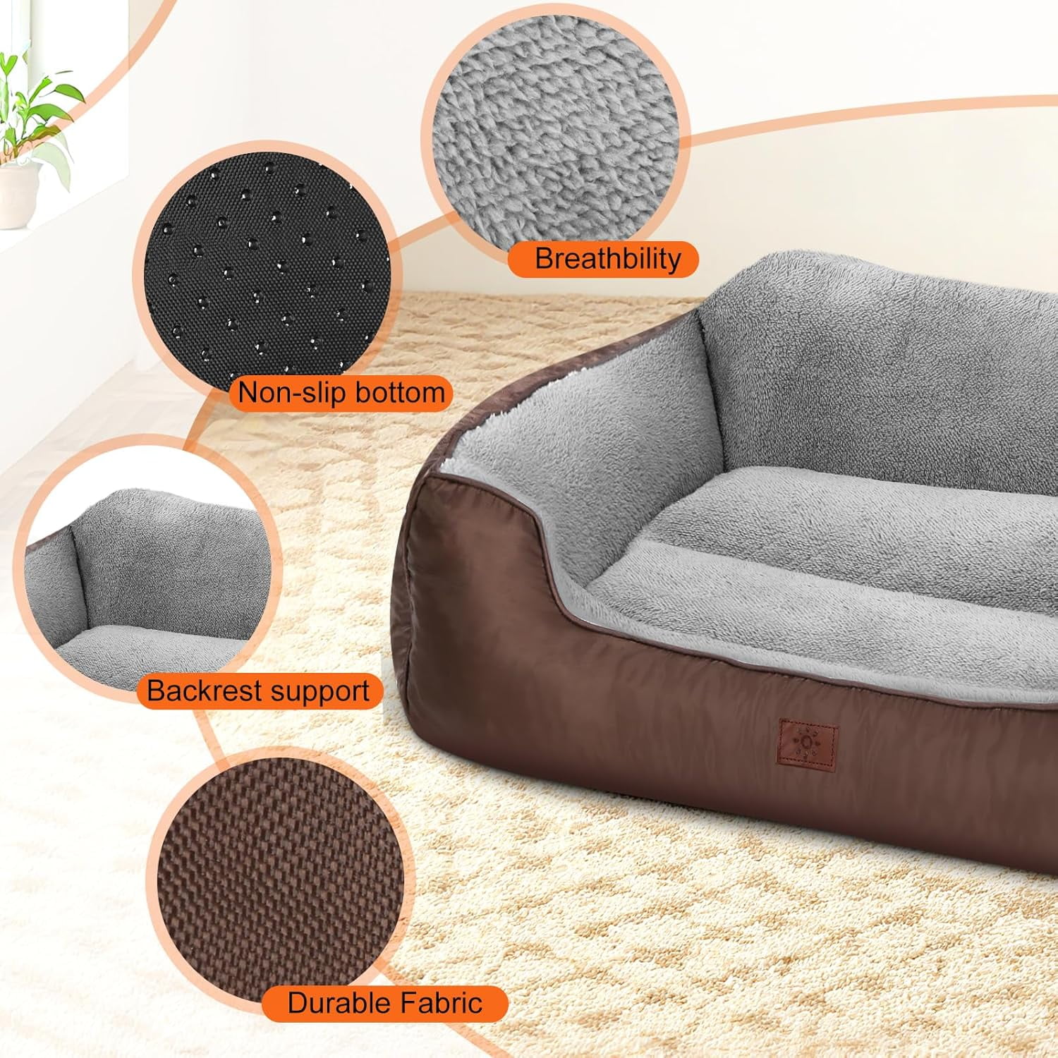 Orthopedic Dog Beds for Extra Large Dogs, Washable Rectangle Dog Couch Sofa Bed with Non-Skid Bottom for Pet Sleeping, 39”x31”x9”, Brown