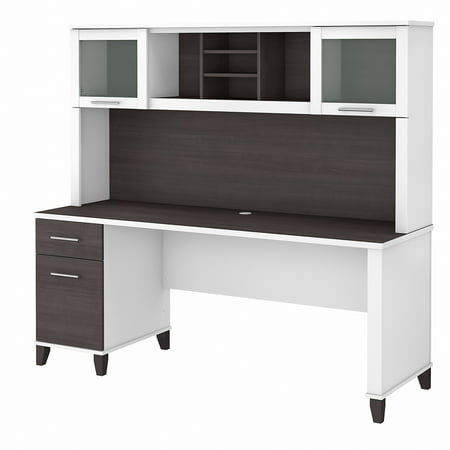 Bush Furniture Somerset 72 Desk and Hutch with Storage Storm Gray & White