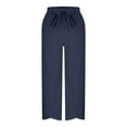 thumbnail image 4 of Women Pants on Under $5! Cagogo Womens Cotton Linen Palazzo Pants Drawstring Elastic Waist Casual Wide Leg Trousers Summer Beach Lounge Pants with Pockets, 4 of 6