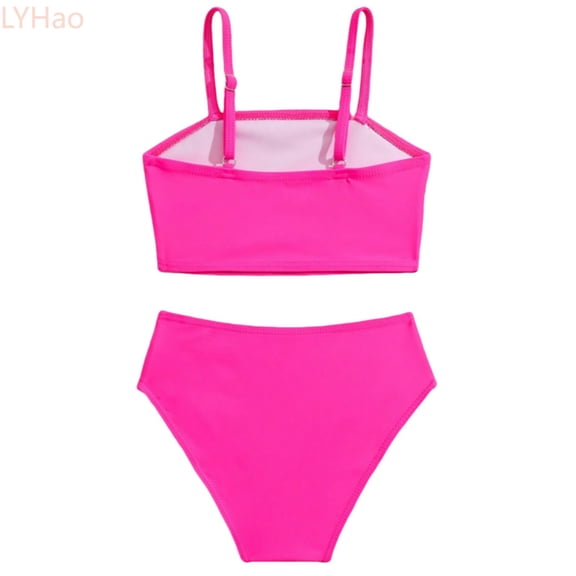 LYHao Girls Swimsuits Bikini Set Kids Cutout Bathing Suit Bikini Fashion Top Two Piece Girls' Solid Color Swimwear,2 Piece Swimsuit 4-5 Years Pink