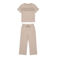 thumbnail image 5 of Womens 2 Piece Outfits Sweatsuit Short Sleeve Tops and Drawstring Waist Cropped Wide Leg Pants Lounge Workout Sets, 5 of 5