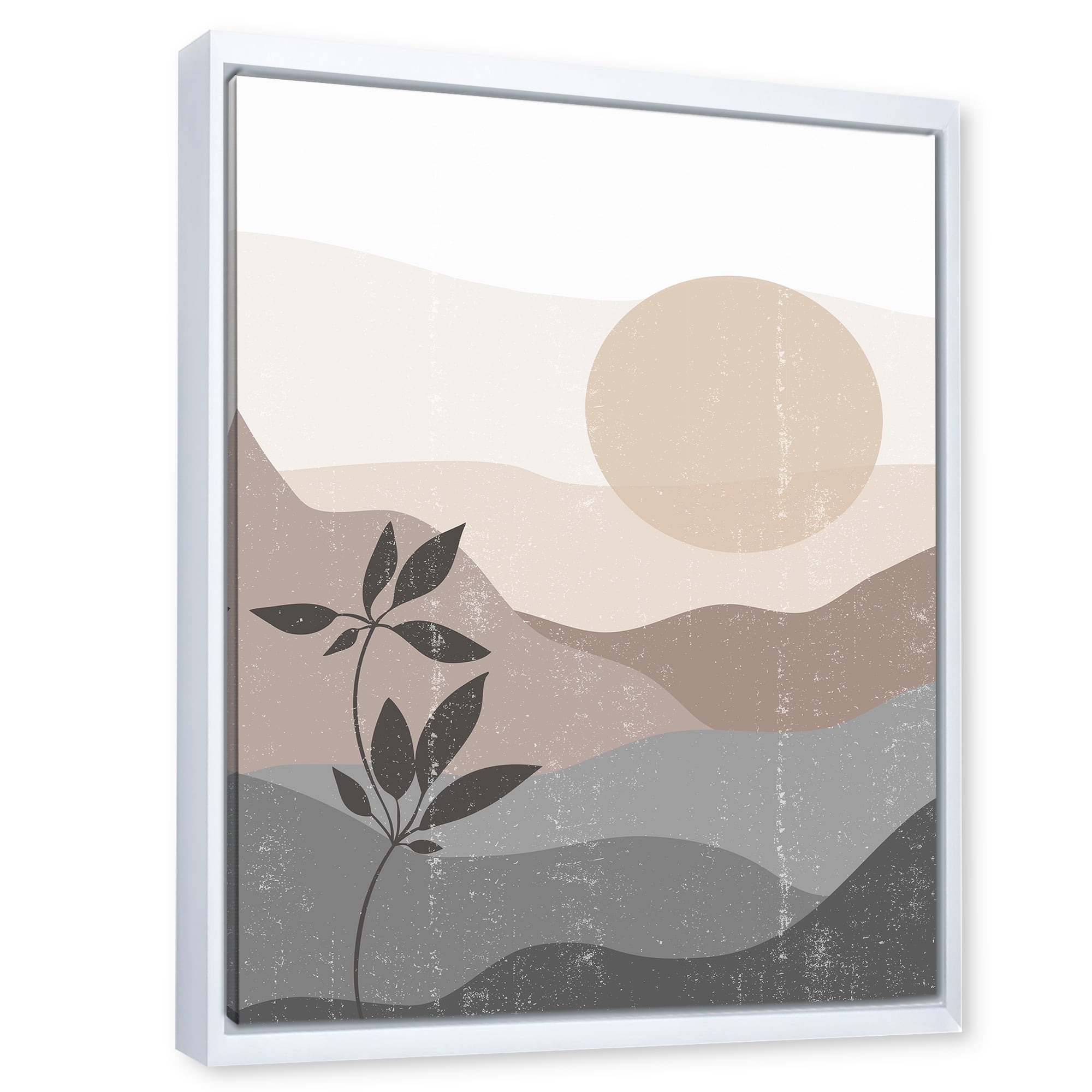Designart 'Minimalist Sunset Over Mountain Landscape' Modern Framed Canvas Wall Art Print