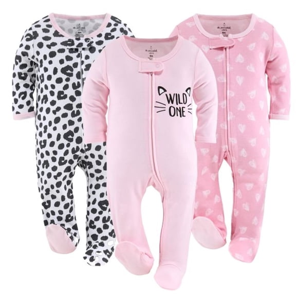 The Peanutshell Sleep n Play Footed Baby Pajamas Sleepwear Set, 3-6 Months, Pink, 3-Pack