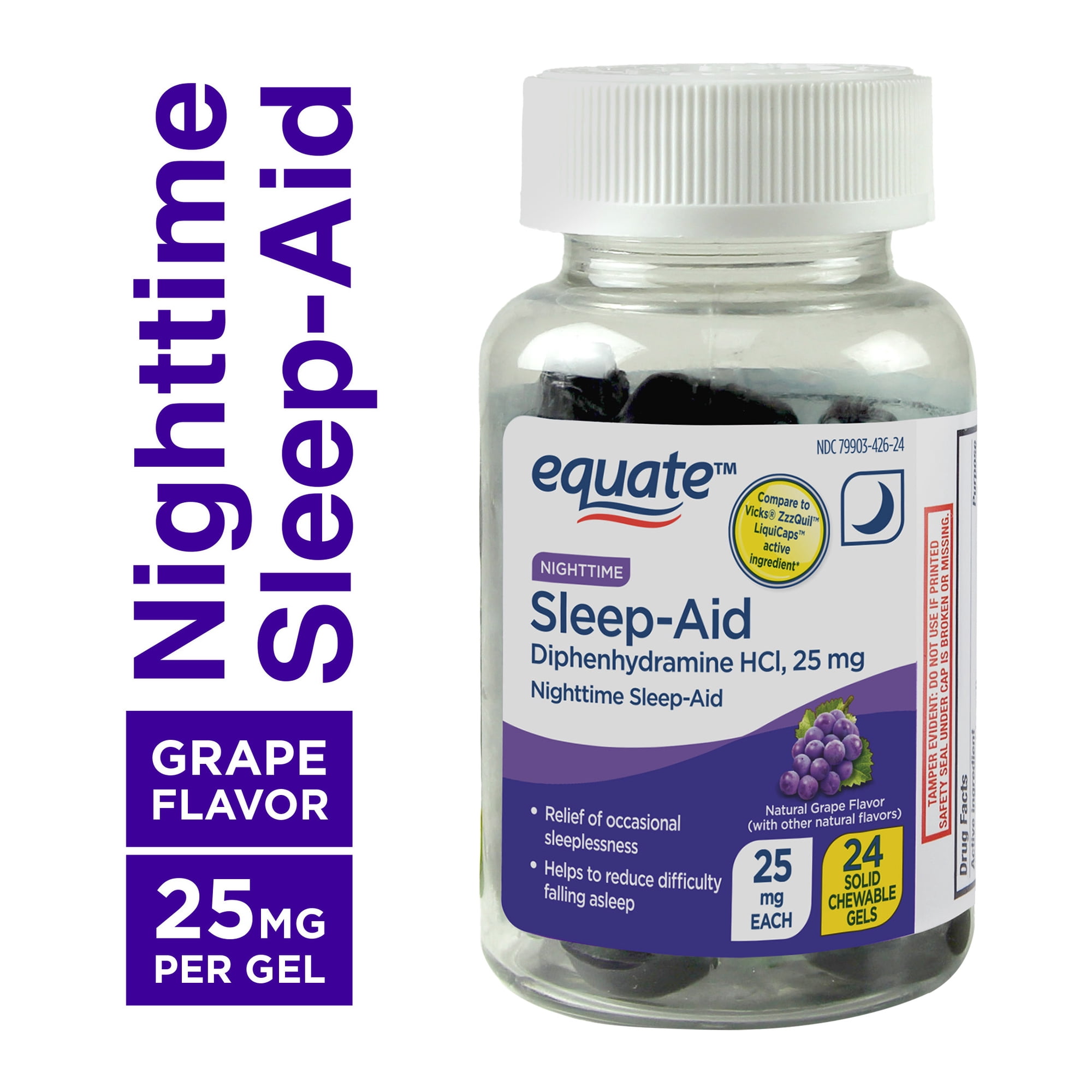Equate Diphenhydramine HCl 25mg Chewable Gel, Grape Flavor, 24 Count