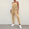 thumbnail image 2 of Women’s Summer Solid Tube Top Jumpsuit Strapless Bandeau Cold Shoulder Rompers Drawstring Elasitic Waist Long Playsuits, 2 of 4