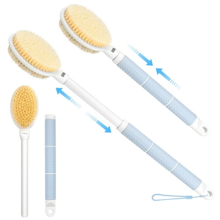 Shower Brush with Soft and Stiff Bristles, TSV 15-22" Telescopic Long Handle Dual-Sided Back Scrubber for Bath