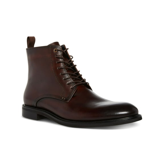 STEVE MADDEN Mens Brown Lace-Up Front Heel Pull-Tab Padded Yenith Round Toe Block Heel Zip-Up Leather Boots Shoes 10 M