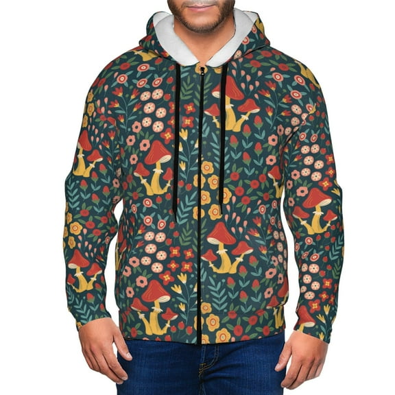 Naloa Mushrooms And Flowers Men’s Hoodies, Zip up Hoodie, Sweatshirts,Hoodies for Men Sizes S-3XL-Small