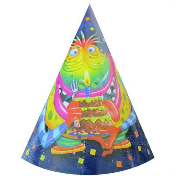 Happy Birthday 'Monster Party' Cone Hats (8ct)