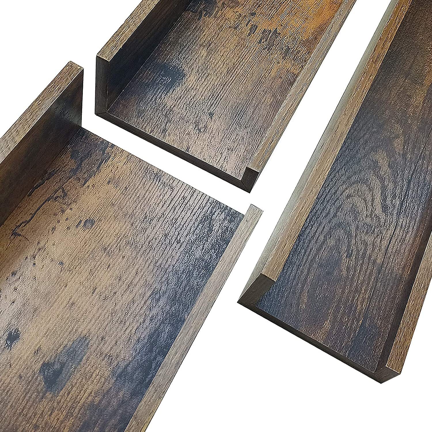 16 Inch Floating Wall Shelf Set of 3, Rustic Wall Mount Shelves for Bedroom Living Room Bathroom Kitchen, Brown