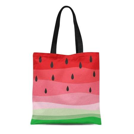 LADDKE Canvas Tote Bag Green Abstract Fresh Fruit Colorful Watermelon Overlapping Pink Fruity Reusable Shoulder Grocery Shopping Bags Handbag