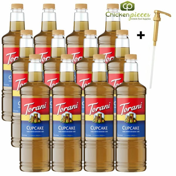 Torani Cupcake Flavoring Syrup, Professional Sweet Cake & Frosting Base, Shatter-Resistant 1L Plastic Bottle + Bonus Squeeze Pump
