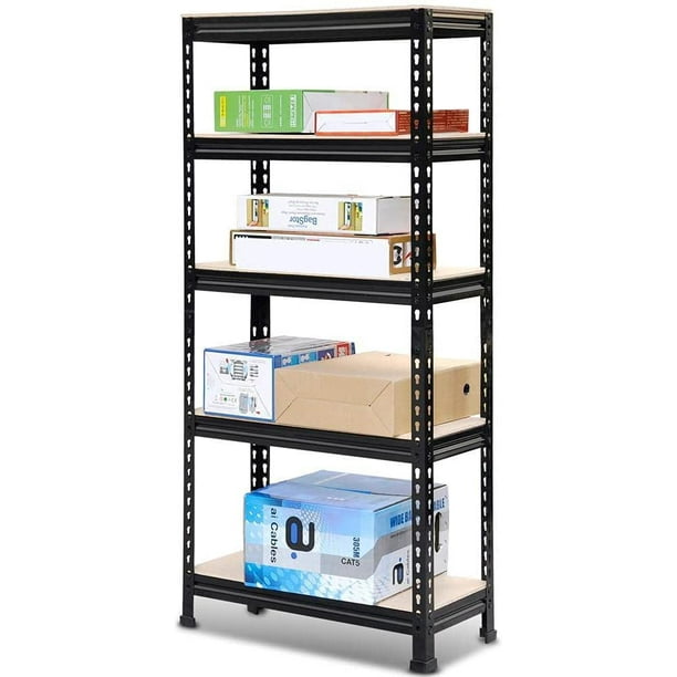 SUGIFT 5-Tier Steel Shelving Unit 27.6"W x 11.8"D x 59" H, Black