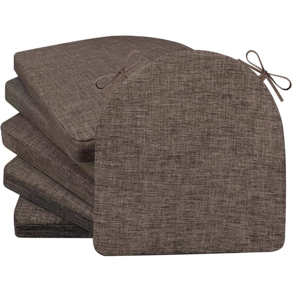 Chair Cushions for Dining Chairs 6 Pack 35D High-Density Foam Seat Cushions for Kitchen Chairs with Ties Non Slip and Removable Cover Chair Pads 16.5" x 16.5" x 2" (Brown)