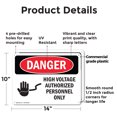 thumbnail image 2 of (2 Pack) High Voltage Authorized Personnel Only OSHA Danger Sign 14 Inch X 10 Inch Plastic Sign, Weather Resistant, UV Protected for Workplace, Business, and Construction Site, Made in, 2 of 8