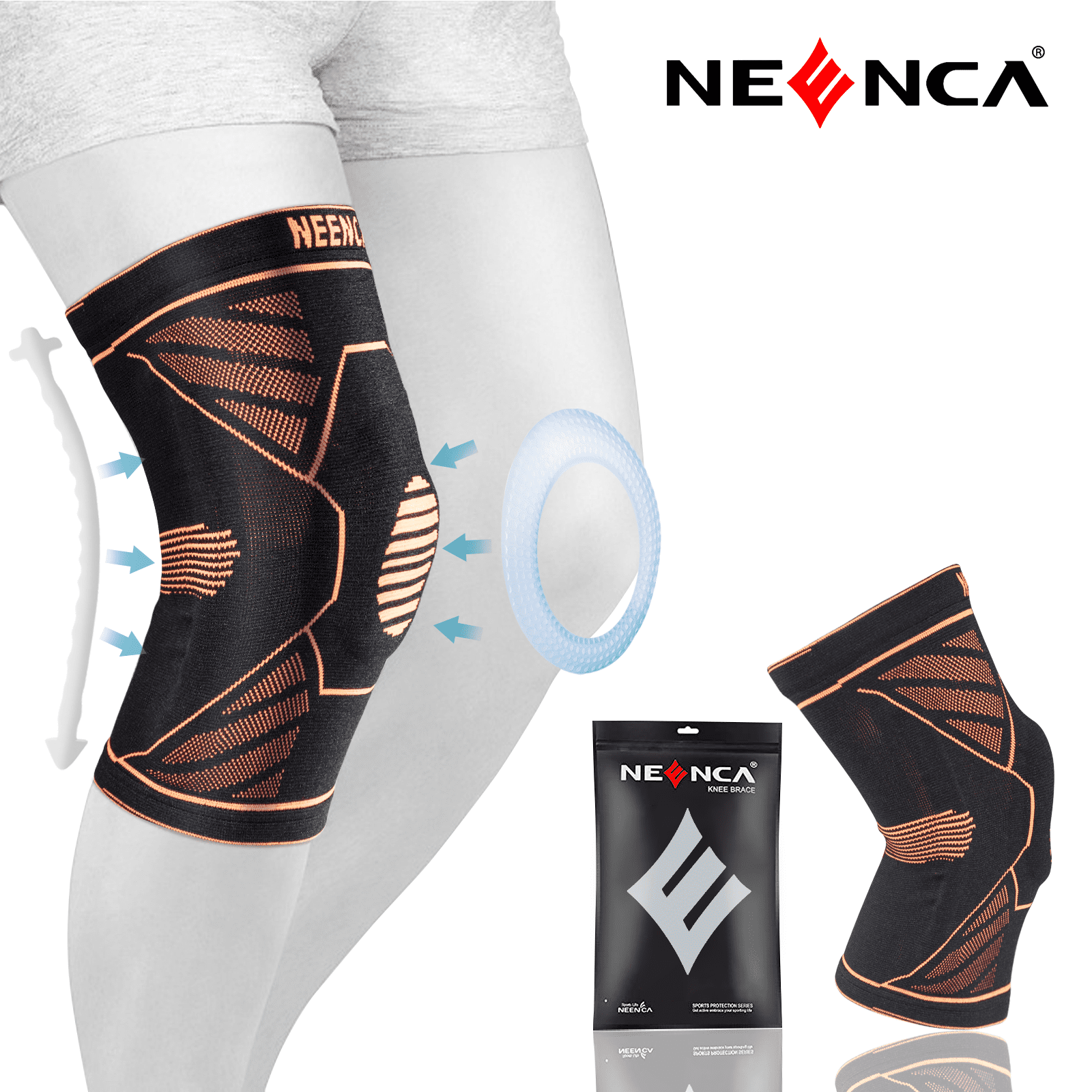 NEENCA Compression Knee Brace and Support Sleeve, Knee Support Knee Brace with Patella Gel Pads & Side Stabilizers (Single)