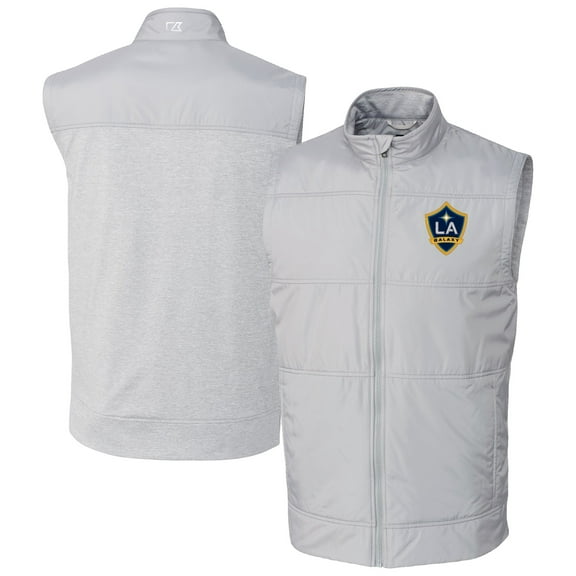 Men's-Cutter & Buck  Gray LA Galaxy Stealth Hybrid Quilted Windbreaker Full-Zip Vest