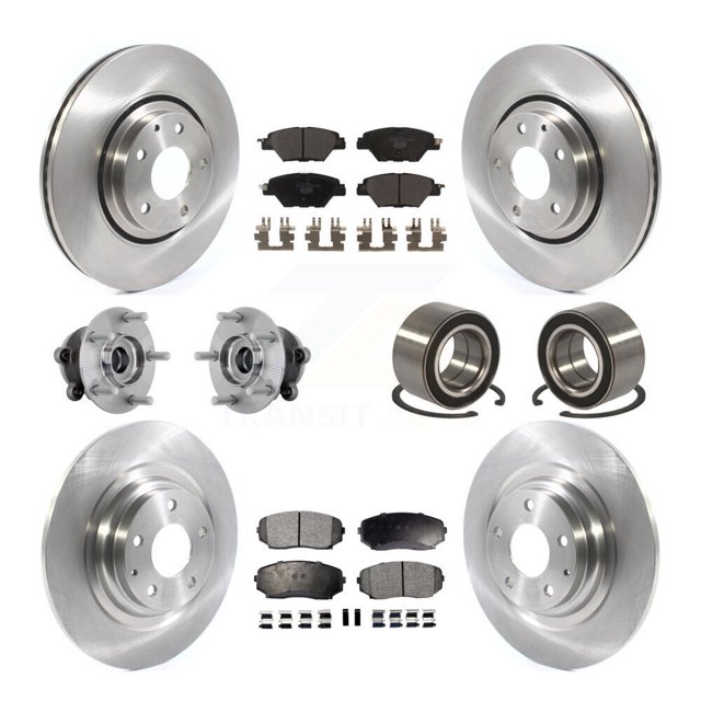 Transit Auto Roulements de Moyeu de Roue avant Arrière Assemblage Rotors de Frein à Disque et Kit de Plaquettes en Céramique (10 Pcs) pour Voiture 2016-2018 Mazda CX-9 AWD - Côté Gauche Droit (Conducteur Passager) KBB-132395