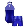 thumbnail image 2 of YIZYIF Shiny Sequins Gymnastic Leotard for Girls Halter Metallic Workout Unitard Backless Ballet Leotard with Shorts Stage Dancewear Royal Blue 8, 2 of 7