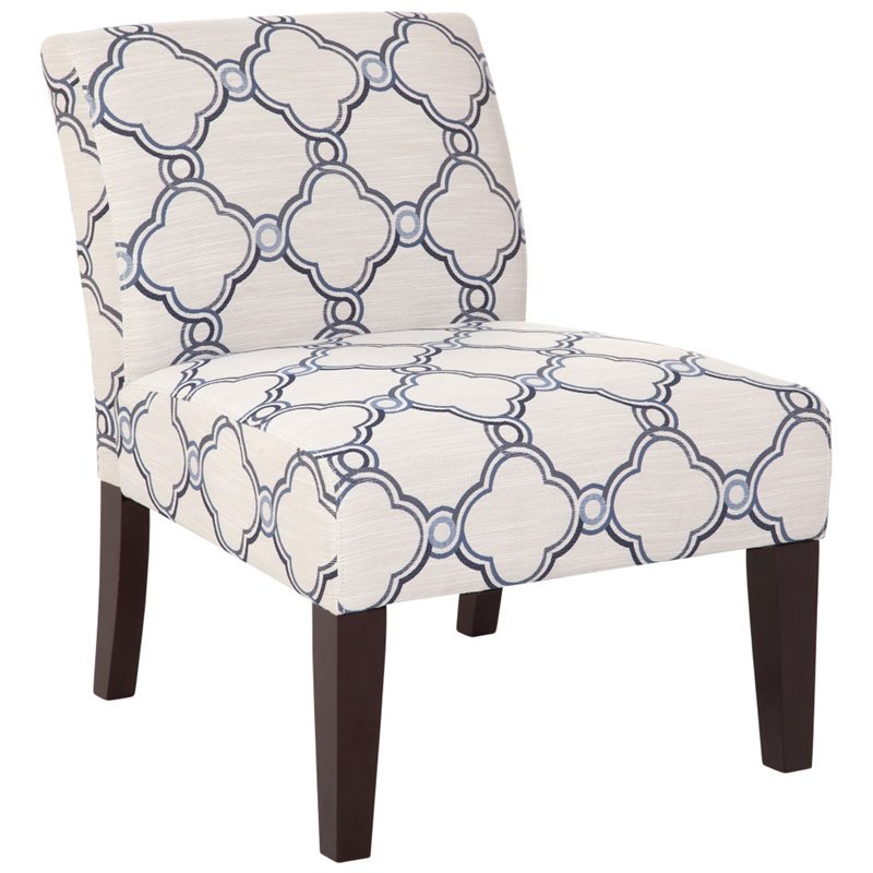 Armless Slipper Accent Chair Blue and White Quatrefoil