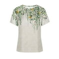 thumbnail image 5 of Munlar Womens Loose Crew Neck Basic Tops Green Short Sleeve Blouse Floral Print Casual T-Shirt, 5 of 5