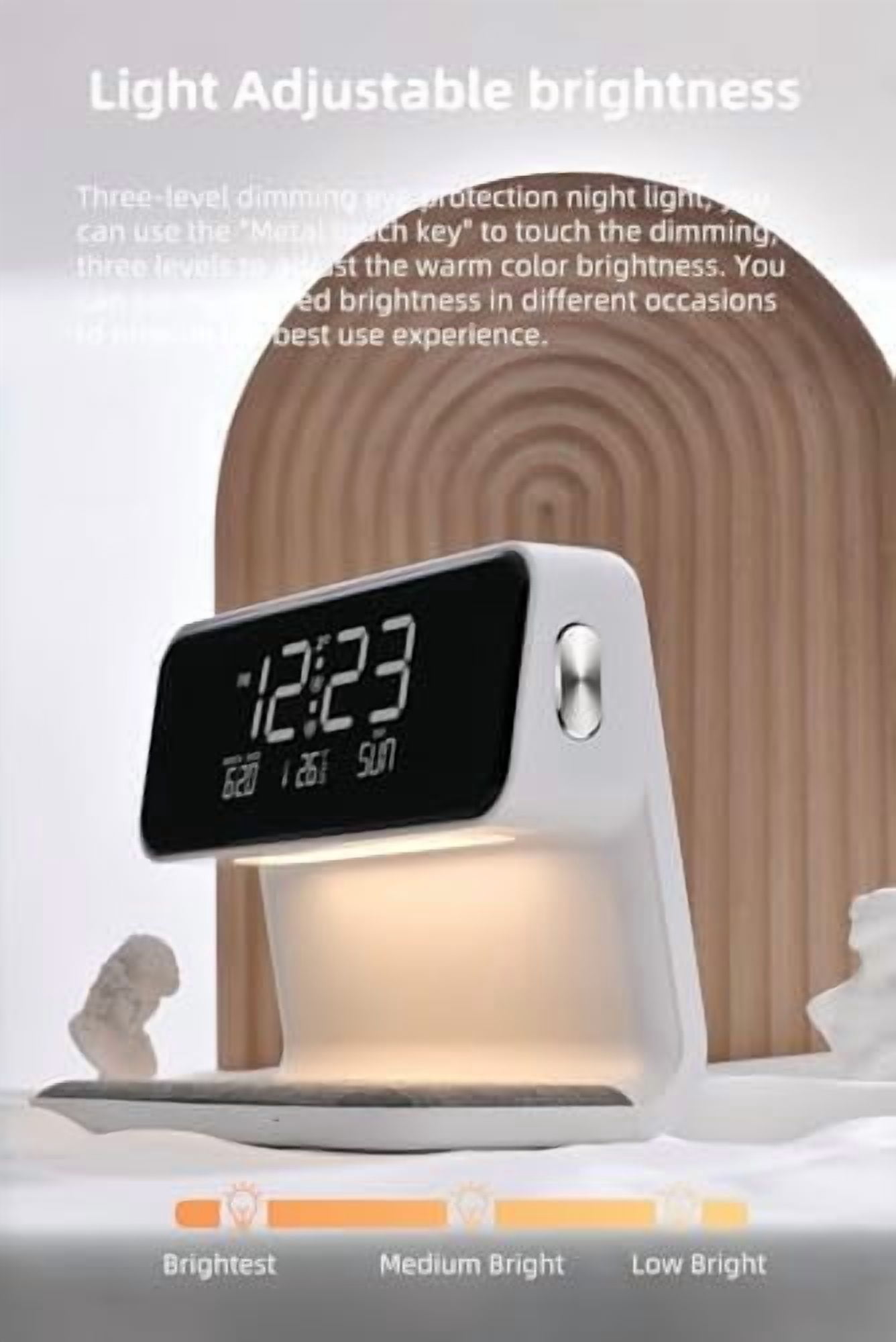 15W Wireless Charger Bedside Lamp Digital Clock, Alarm Clock Three-Speed Dimming Warm Night Light Atmosphere Smart Calendar Desk Lamp Gifts for Birthday/Christmas/Family/Friends