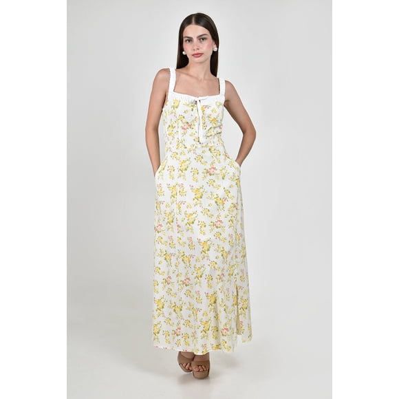 Vestido midi estampado floral Roman Fashion /Juvenil, 6236 (Amarillo) blanco CH