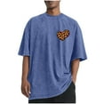 thumbnail image 3 of UVEASISHA Mens Oversized Short Sleeve Tshirt Trendy Leopard Heart Print Graphic Tees Big and Tall Casual Loose T-Shirts Holiday Pullover Shirt Blue XL, 3 of 6