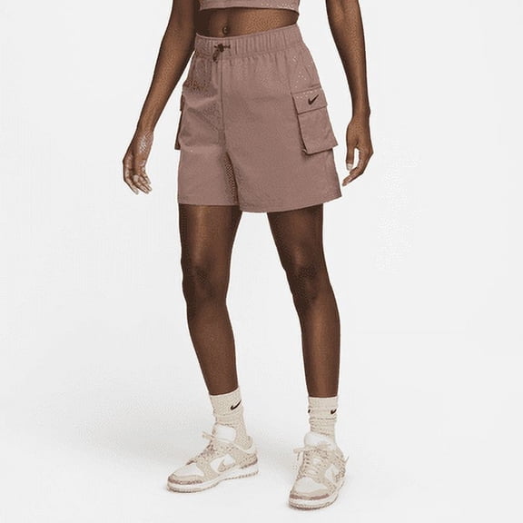 Nike Sportswear Essential Women's Woven High-Rise Shorts Color: Smokey Mauve/Black Size: XL