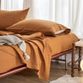 thumbnail image 6 of Simple&Opulence 100% French Linen Sheet Set Breathable and Durable for Hot Sleepers Bed Sheets 4 Pcs Set-1 Flat Sheet,1 Fitted Sheet,2 Pillowcases-with Hemstitch Lace and Embroidery (Rust, Full), 6 of 8