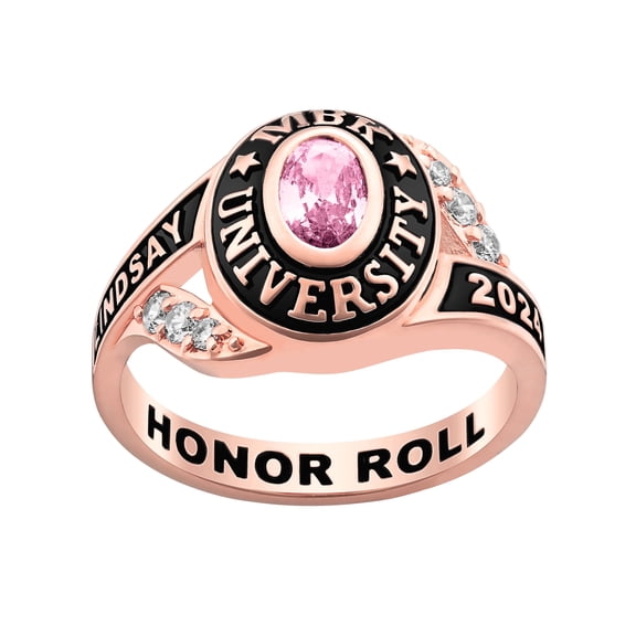 Bhavani Gems CLASS RING Women's Rose Gold Celebrium Oval Birthstone Classic Class Ring, Personalized, High School or College Graduation