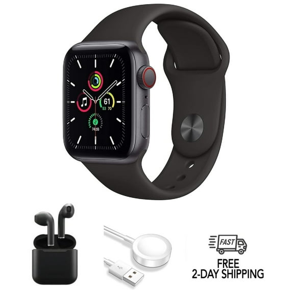 Refurbished Apple Watch SE (2020) 1st Gen 44mm (GPS Only, No Cellular) Space Gray w/ Wireless Earbuds