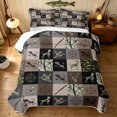 thumbnail image 2 of Manfei Woodland Moose Quilt Full, Folk Fashion Buffalo Full Bedspread Sets, Dark Brown Green, Black Reversible, 3pcs, 1 Coverlet and 2 Pillowcases, 2 of 7