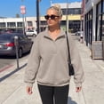 thumbnail image 6 of SUNBS Half Button Pullover Sweatshirt for Women Fall Oversized Casual Fleece Tops with Stand Collar, 6 of 9