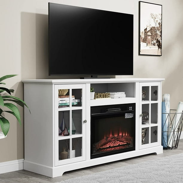 White Fireplace TV Stand,Farmhouse Entertainment Center for 65 inch TV