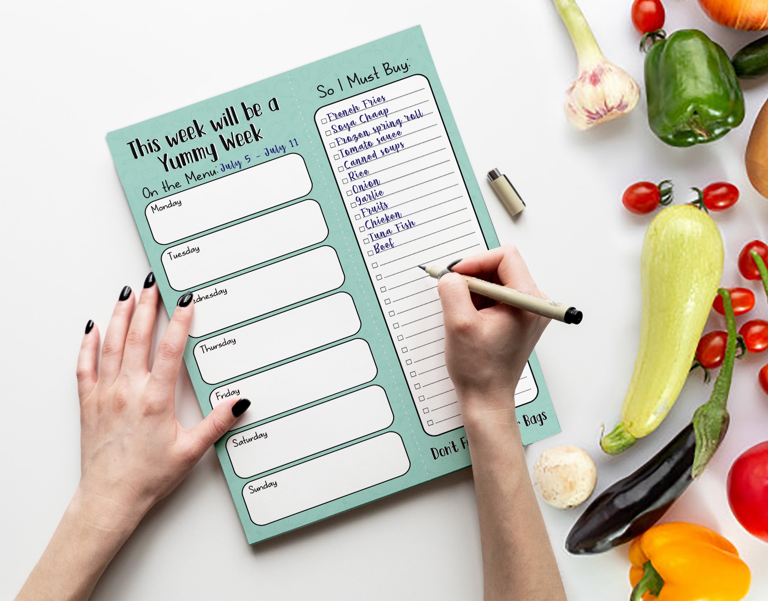Inkdotpot Weekly Meal Planner Notepad 7"x10 , "This Week Will Be A Yummy Week" Magnetic Meal Planning Pad with Tear Off Grocery Shopping List for Fridge- Kitchen & Home - 54 Sheets -VN